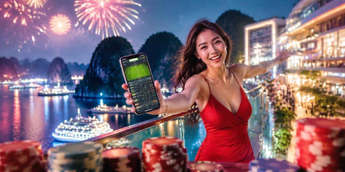 Khung cảnh vịnh Hạ Long về đêm với người dùng truy cập nền tảng cược trực tuyến trên di động