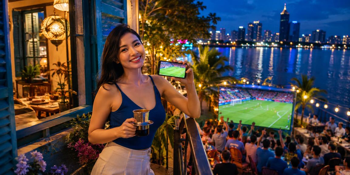 Người dùng tại TP.HCM vừa thưởng thức cà phê vừa theo dõi kèo bóng đá trực tiếp