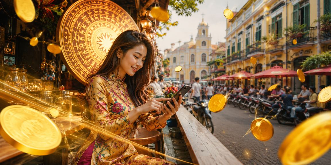 Người dùng tại TP.HCM sử dụng điện thoại truy cập nền tảng giải trí trực tuyến trong lễ hội